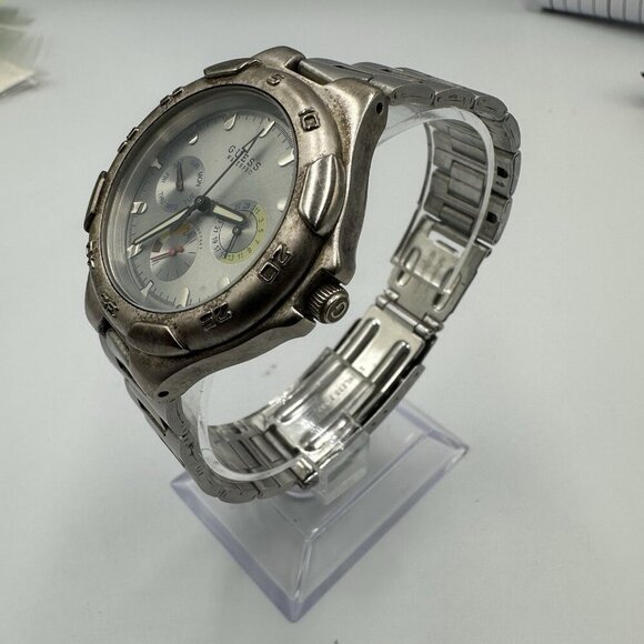 Guess Waterpro Watch Men Silver Tone 38MM Multi Dial Day Date New Battery 8" - Picture 5 of 13